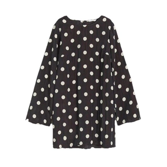 H&M Crinkled Polka Dot Mini Dress Black and White Retro Chic Size Medium NWT’s - Picture 1 of 9